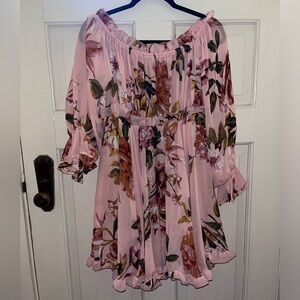 Pink floral off the shoulder dress